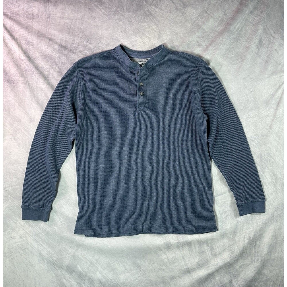 Architect Henley Thermal Waffle Knit Shirt Long Sleeve Blue Y2K School Grunge